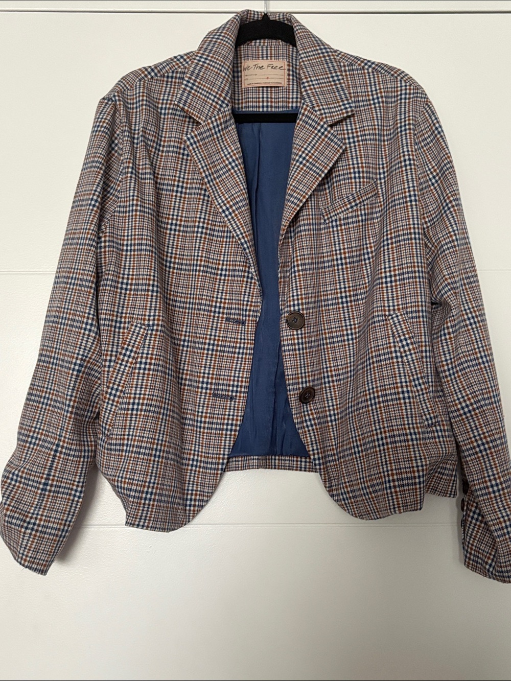 Free People Plaid Blazer in Blue and Brown Tones